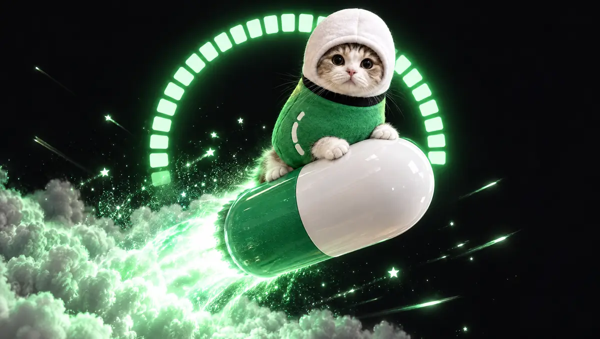 The cat riding a pill rocket